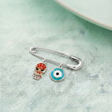 Spiderman and Evil Eye Blue 92.5 silver Safety Pin Brooch for Kids