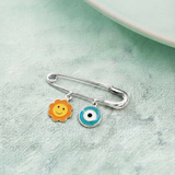 Sun and Evil Eye Blue 92.5 silver Safety Pin Brooch for Kids