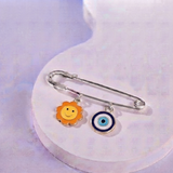 Sun and Evil Eye 92.5 silver Safety Pin Brooch for Kids