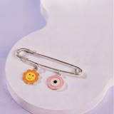Sun and Evil Eye Pink 92.5 silver Safety Pin Brooch for Kids