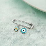 Teddy and Evil Eye Blue 92.5 silver Safety Pin Brooch for Kids