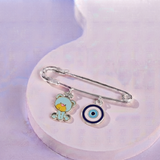 Teddy and Evil Eye 92.5 silver Safety Pin Brooch for Kids