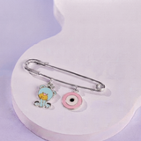 Teddy and Evil Eye Pink 92.5 silver Safety Pin Brooch for Kids