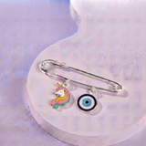 Unicorn and Evil Eye 92.5 silver Safety Pin Brooch for Kids