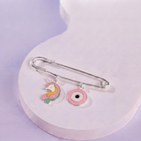 Unicorn and Evil Eye Pink 92.5 silver Safety Pin Brooch for Kids