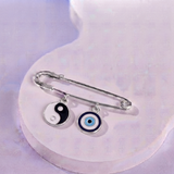Yin Yang and Evil Eye 92.5 silver Safety Pin Brooch for Kids