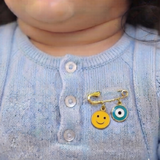 Smiley and Evil Eye Blue 92.5 silver Safety Pin Brooch for Kids