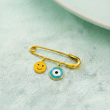Smiley and Evil Eye Blue 92.5 silver Safety Pin Brooch for Kids