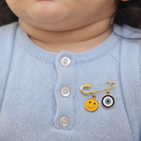 Smiley and Evil Eye 92.5 silver Safety Pin Brooch for Kids