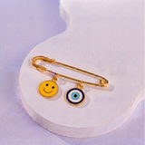 Smiley and Evil Eye 92.5 silver Safety Pin Brooch for Kids