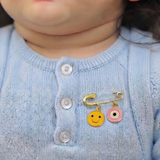 Smiley and Evil Eye Pink 92.5 silver Safety Pin Brooch for Kids