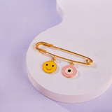Smiley and Evil Eye Pink 92.5 silver Safety Pin Brooch for Kids