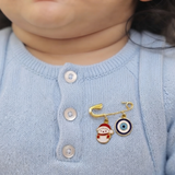 Snowman and Evil Eye 92.5 silver Safety Pin Brooch for Kids