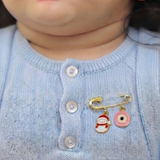 Snowman and Evil Eye Pink 92.5 silver Safety Pin Brooch for Kids
