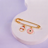 Snowman and Evil Eye Pink 92.5 silver Safety Pin Brooch for Kids
