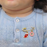 Socks and Evil Eye Pink 92.5 silver Safety Pin Brooch for Kids