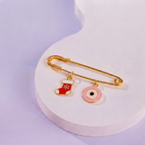 Socks and Evil Eye Pink 92.5 silver Safety Pin Brooch for Kids