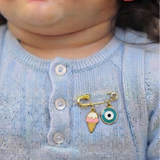 Softy and Evil Eye Blue 92.5 silver Safety Pin Brooch for Kids