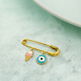 Softy and Evil Eye Blue 92.5 silver Safety Pin Brooch for Kids