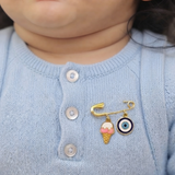 Softy and Evil Eye 92.5 silver Safety Pin Brooch for Kids