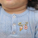 Softy and Evil Eye Pink 92.5 silver Safety Pin Brooch for Kids