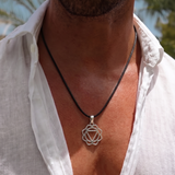 Solar Chakra 92.5 Silver Black Cord Necklace For Men