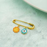 Sun and Evil Eye Blue 92.5 silver Safety Pin Brooch for Kids