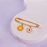 Sun and Evil Eye Pink 92.5 silver Safety Pin Brooch for Kids