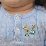 Teddy and Evil Eye Blue 92.5 silver Safety Pin Brooch for Kids
