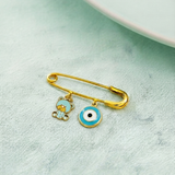 Teddy and Evil Eye Blue 92.5 silver Safety Pin Brooch for Kids