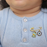 Teddy and Evil Eye 92.5 silver Safety Pin Brooch for Kids