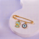 Teddy and Evil Eye 92.5 silver Safety Pin Brooch for Kids