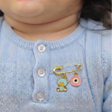 Teddy and Evil Eye Pink 92.5 silver Safety Pin Brooch for Kids