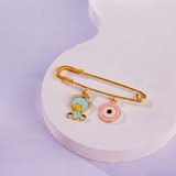 Teddy and Evil Eye Pink 92.5 silver Safety Pin Brooch for Kids