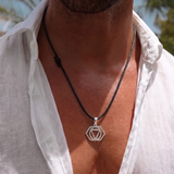 Third Eye Chakra 92.5 Silver Black Cord Necklace For Men