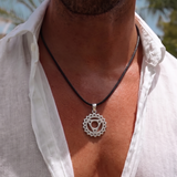 Throat Chakra 92.5 Silver Black Cord Necklace For Men