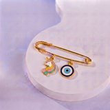 Unicorn and Evil Eye 92.5 silver Safety Pin Brooch for Kids