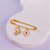 Unicorn and Evil Eye Pink 92.5 silver Safety Pin Brooch for Kids