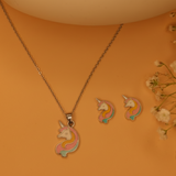 Unicorn enamel 92.5 silver necklace set