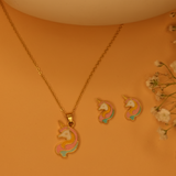 Unicorn enamel 92.5 silver necklace set