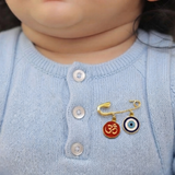 Om Enamel Red and Evil Eye 92.5 silver Safety Pin Brooch for Kids
