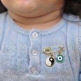 Yin Yang and Evil Eye Blue 92.5 silver Safety Pin Brooch for Kids
