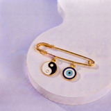 Yin Yang and Evil Eye 92.5 silver Safety Pin Brooch for Kids