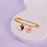 Yin Yang and Evil Eye Pink 92.5 silver Safety Pin Brooch for Kids